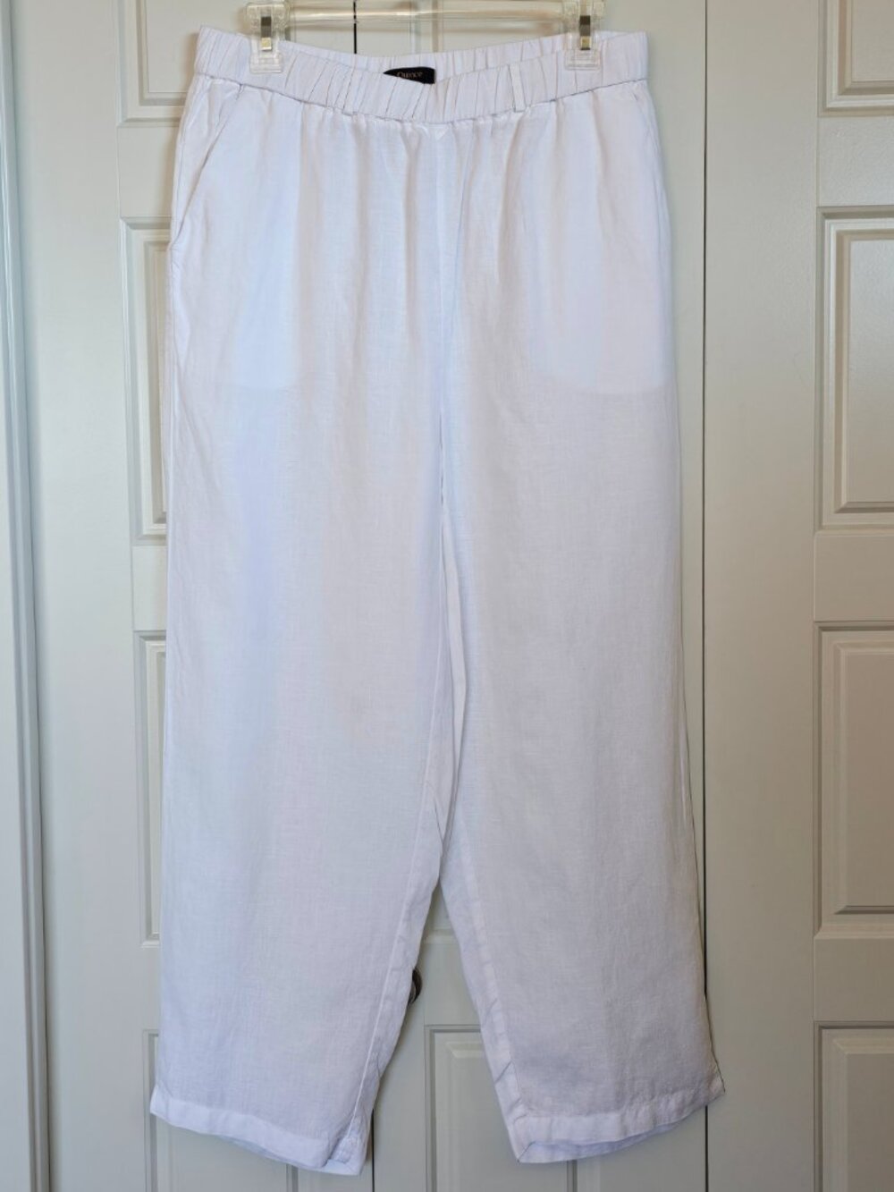 Quince 100% European Linen White Pull-On Pants Size M Cropped Straight Leg